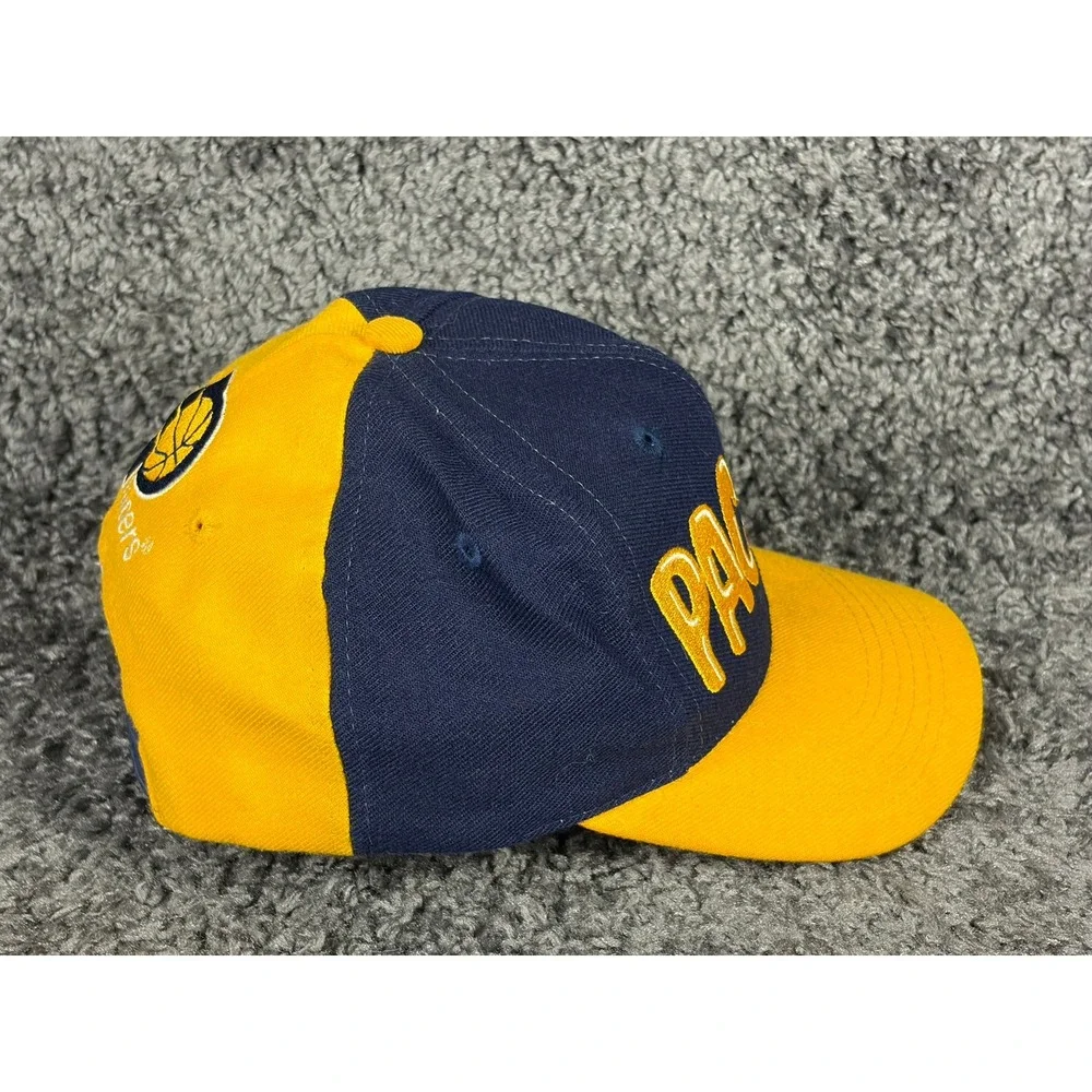 Vintage 90s Indiana Pacers Youth Snapback Hat AJD NBA Big Spellout Navy Yellow